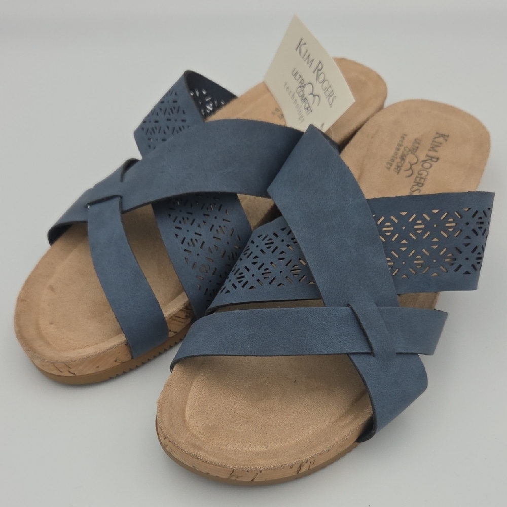 Kim Rogers Blue Tan Ultra Comfort Women's Strappy Sandals Size 8.5 NWT